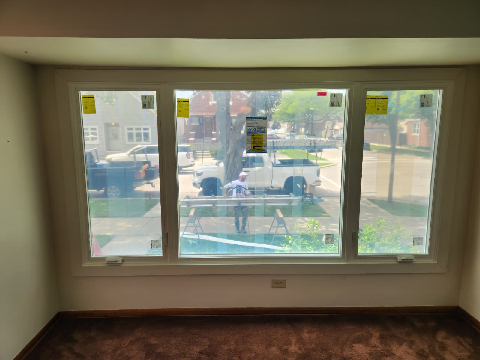Interior view of newly installed Lindsay picture window with side vents